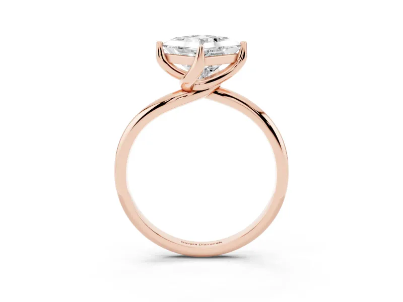 Princess Cut Bypass Solitaire Engagement Ring Setting | Plain Band | Rose Gold