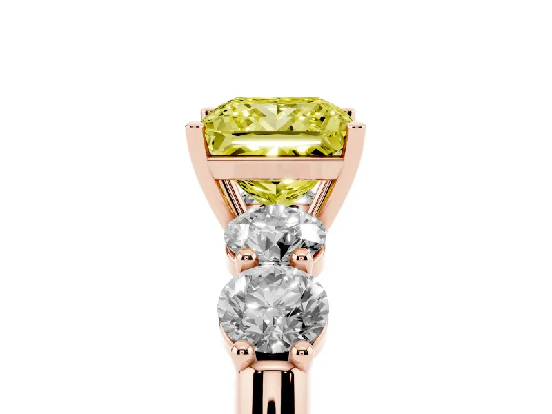 Princess Cut Five Stone Engagement Ring Setting for a Fancy Yellow Lab-Grown Diamond | Prong Set Side Stones | Rose Gold