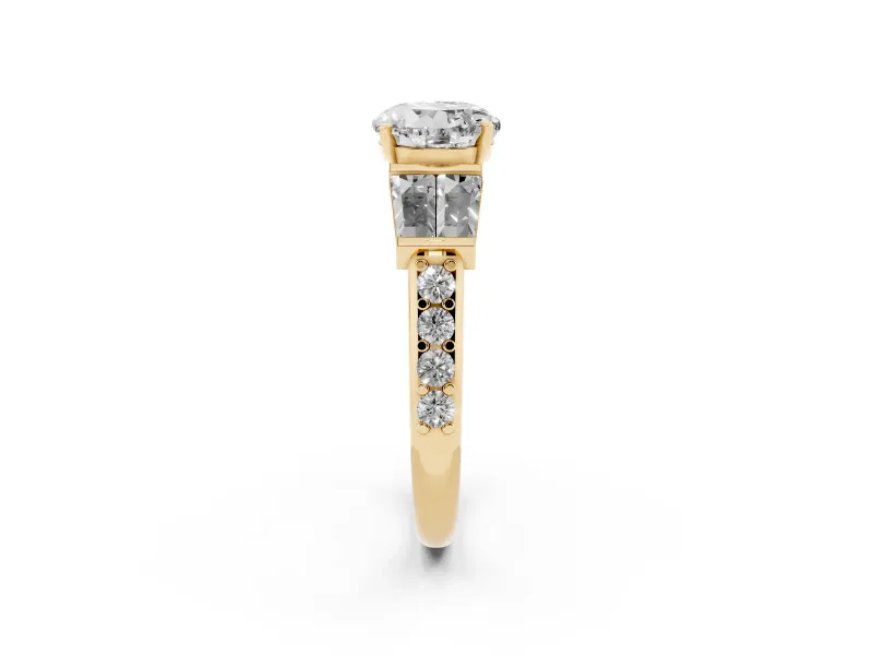 Round Channel Set Baguette Engagement Ring Setting | Paired Baguettes | Yellow Gold