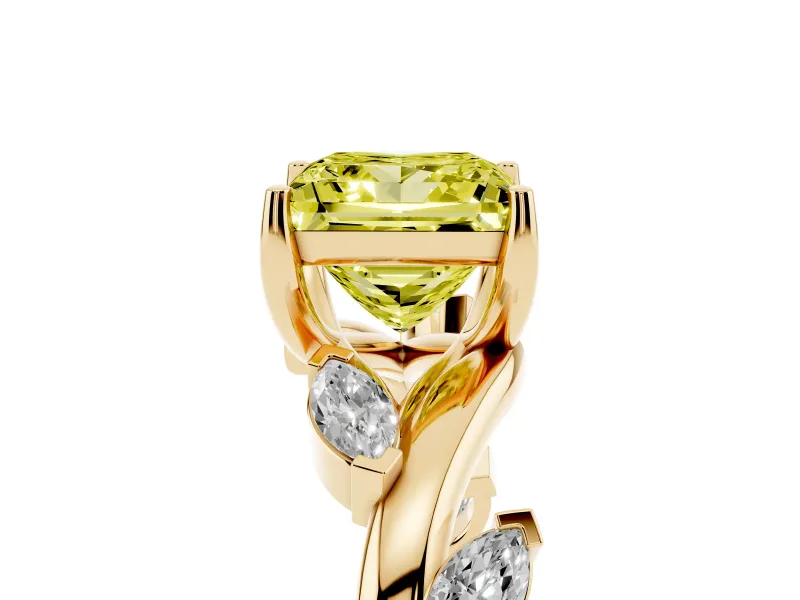 Princess Cut Twisted Vine Engagement Ring Setting for a Fancy Yellow Lab-Grown Diamond | Yellow Gold