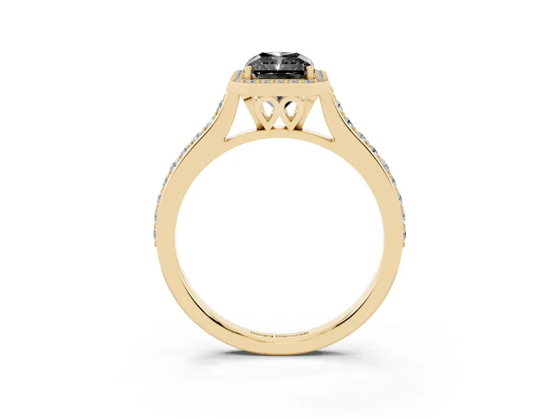 Radiant Cut Pavé Halo Engagement Ring Setting for a Black Center | Yellow Gold