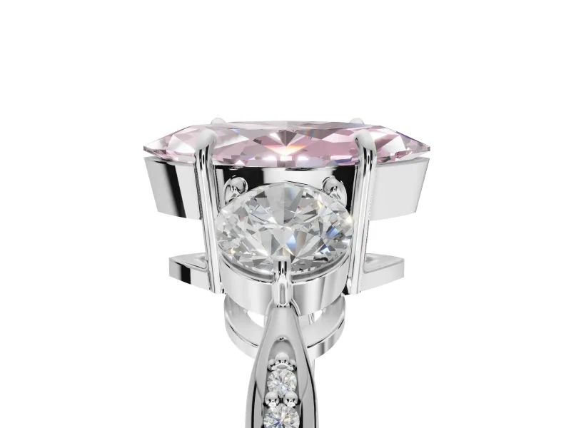 Marquise Three Stone Engagement Ring Setting for a Fancy Pink Lab-Grown Diamond | Tapered Pave Band | Sterling Silver