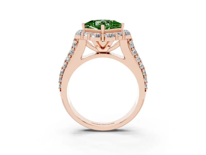 Princess Cut Large Accent Halo Engagement Ring Setting for a Fancy Green Lab-Grown Diamond | Graduated Pavé | Rose Gold
