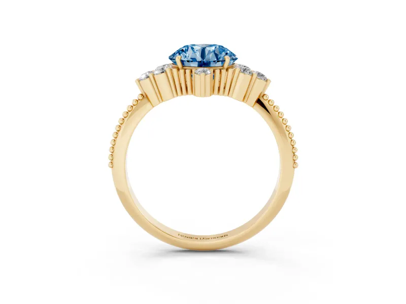 Round Cluster Engagement Ring Setting for a Fancy Blue Lab-Grown Diamond | Yellow Gold