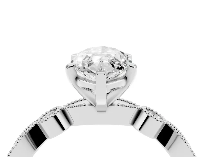 Marquise Cut Diamond Solitaire Engagement Ring Set in Silver with Milgrain Bezel Accent Band