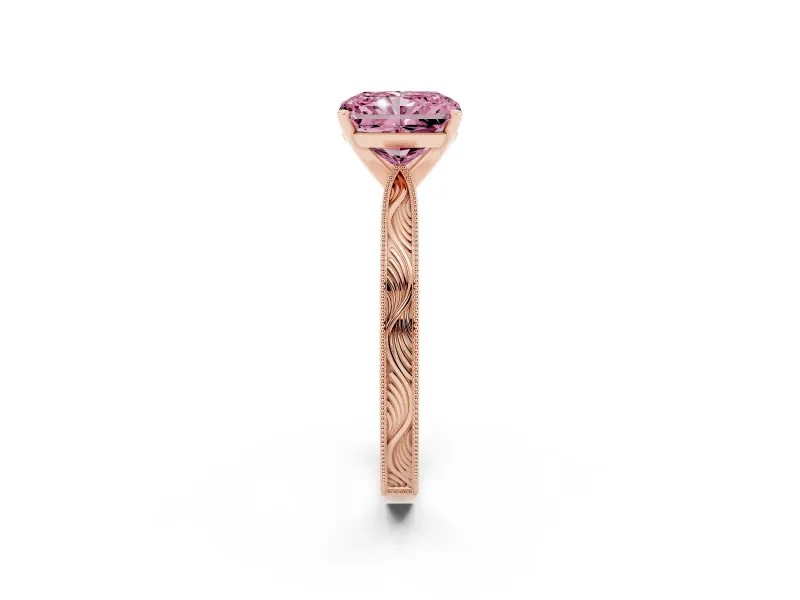 Radiant Cut Engraved Engagement Ring Setting for a Fancy Pink Lab-Grown Diamond | Rose Gold