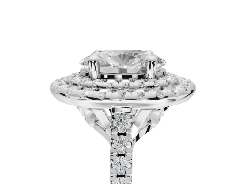 Oval Double Halo Engagement Ring Setting | Pave Shoulders | Platinum