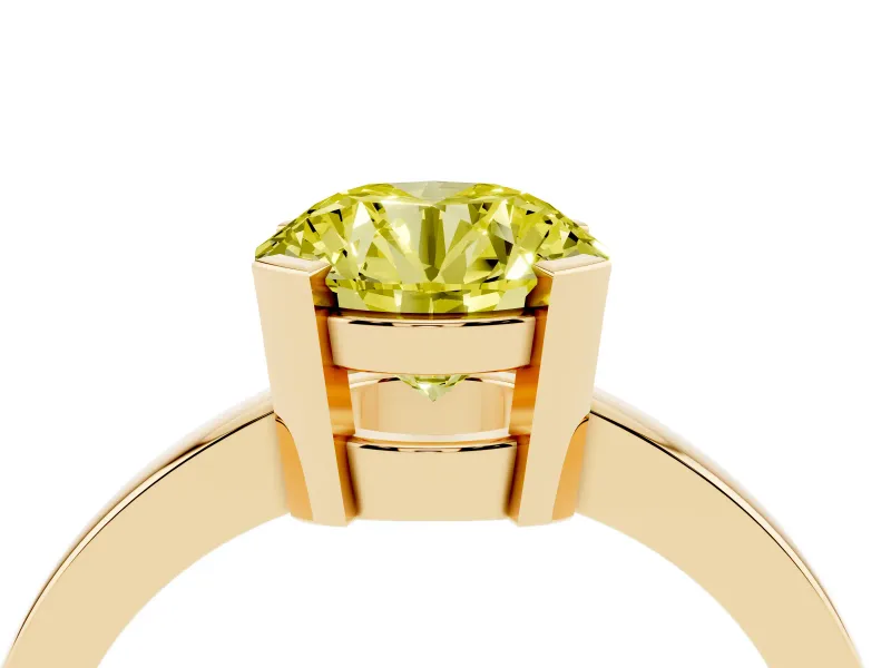 Fancy Yellow Round Cut Diamond Solitaire Ring Set in Yellow gold with Prong Head and Smooth Polished Band
