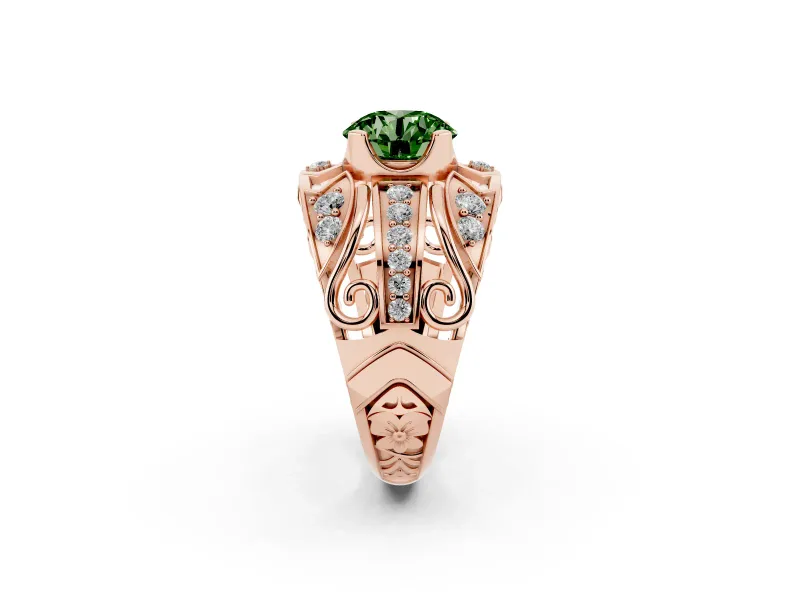 Round Art Deco Graduated Engagement Ring Setting for a Fancy Green Lab-Grown Diamond | Rose Gold
