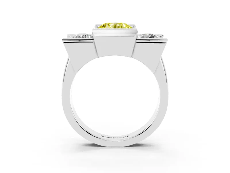Fancy Yellow Round Cut Diamond Three-Stone Channel Set Ring Set in Silver with Smooth Polished Band