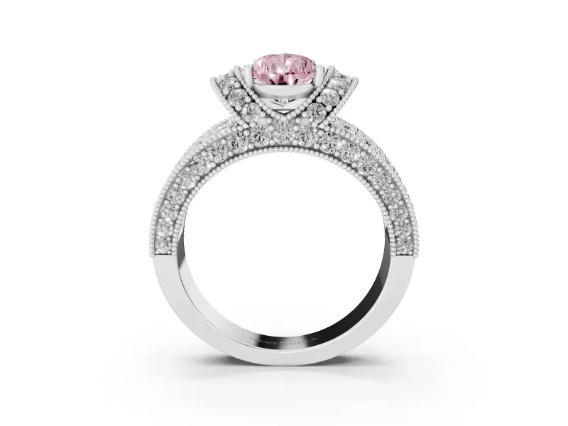 Pear-Shaped Vintage Engagement Ring Setting for a Fancy Pink Lab-Grown Diamond | Sterling Silver - Design NV-24674