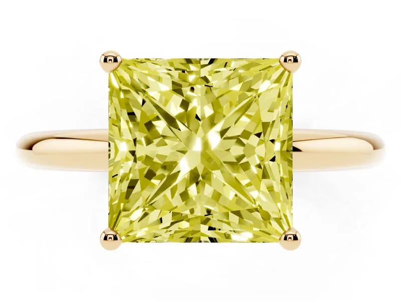 Princess Cut Hidden Halo Engagement Ring Setting for a Fancy Yellow Lab-Grown Diamond | Plain Band | Yellow Gold
