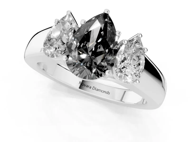 Pear-Shaped Three Stone Engagement Ring Setting for a Black Center | Touching Side Stones | Platinum