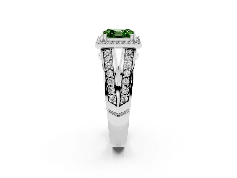 Asscher Cut Halo Engagement Ring Setting for a Fancy Green Lab-Grown Diamond | Two-Row Pave Split Shank | White Gold
