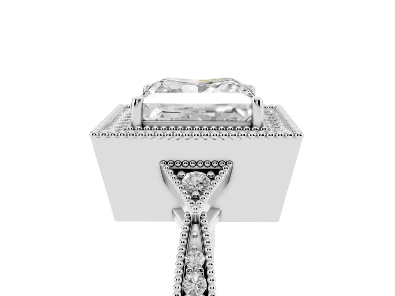 Princess Cut Diamond Halo Engagement Ring Set in Platinum with Milgrain Pavé Band