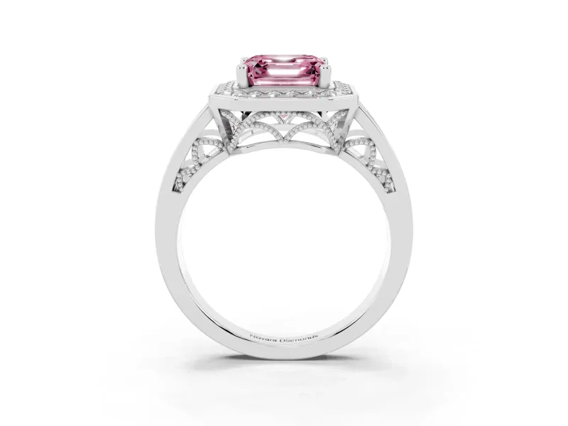 Asscher Cut Halo Engagement Ring Setting for a Fancy Pink Lab-Grown Diamond | Split Shank | Platinum