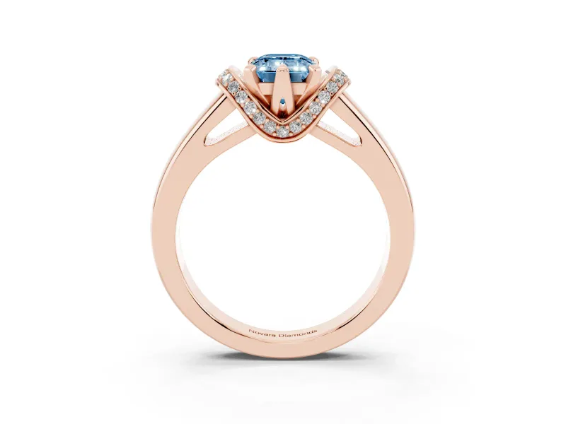 Emerald Cut Pavé Collar Engagement Ring Setting for a Fancy Blue Lab-Grown Diamond | Rose Gold