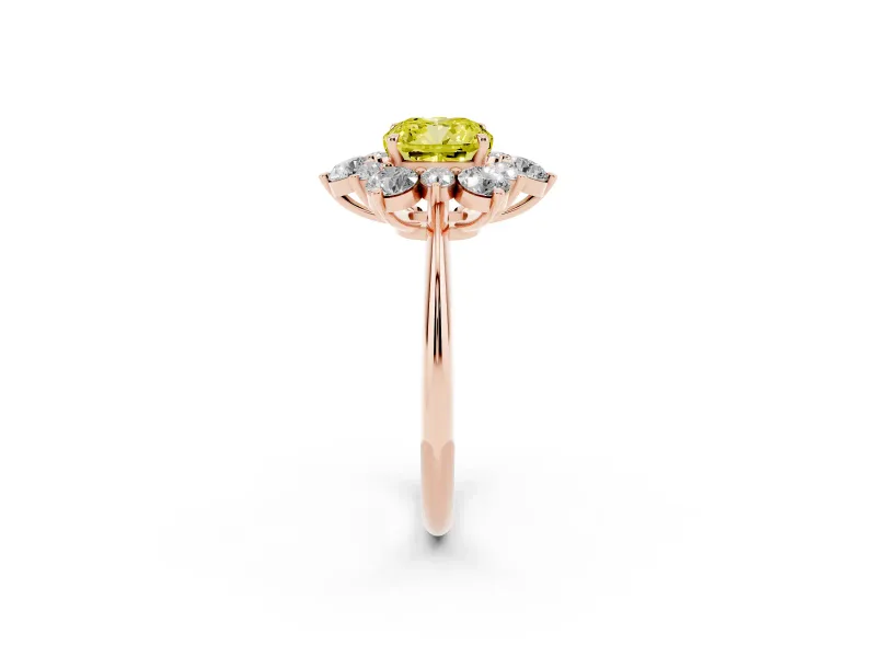 Cushion Cut Cluster Halo Engagement Ring Setting for a Fancy Yellow Lab-Grown Diamond | Rose Gold