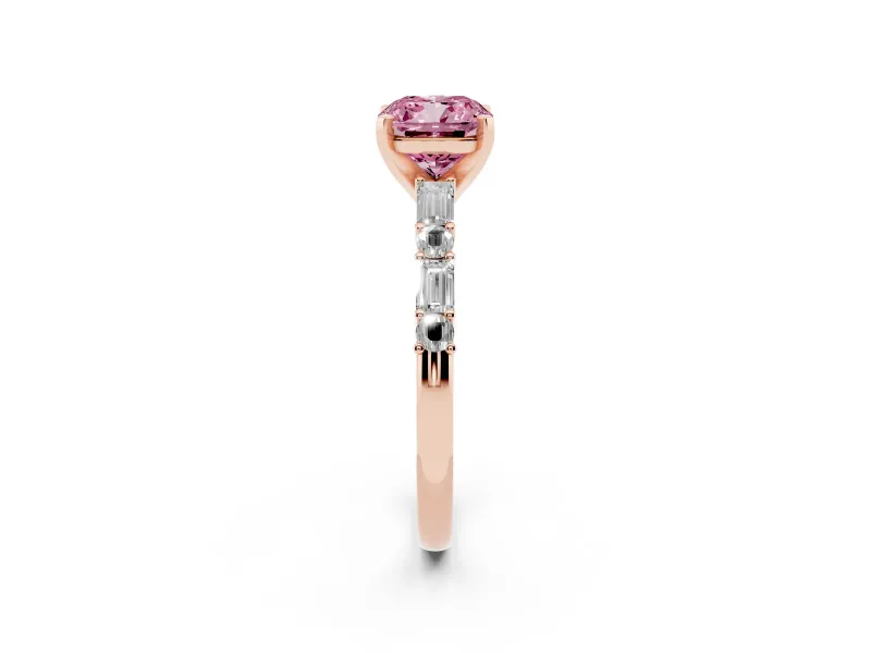 Cushion Cut Baguette Side Stone Engagement Ring Setting for a Fancy Pink Lab-Grown Diamond | Rose Gold