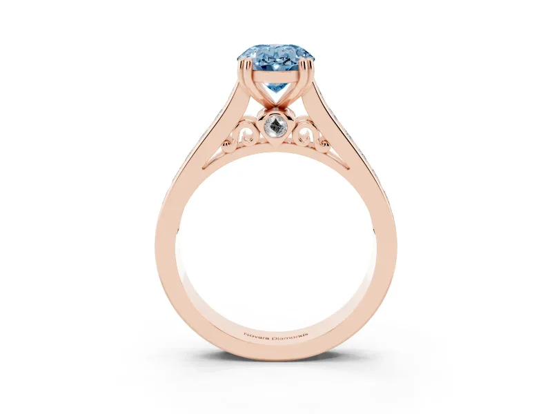 Oval Cathedral Channel Set Engagement Ring Setting for a Fancy Blue Lab-Grown Diamond | Double Claw Prongs | Rose Gold
