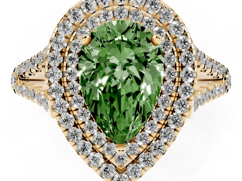 Pear-Shaped Halo Engagement Ring Setting for a Fancy Green Lab-Grown Diamond | Yellow Gold - Design NV-24799