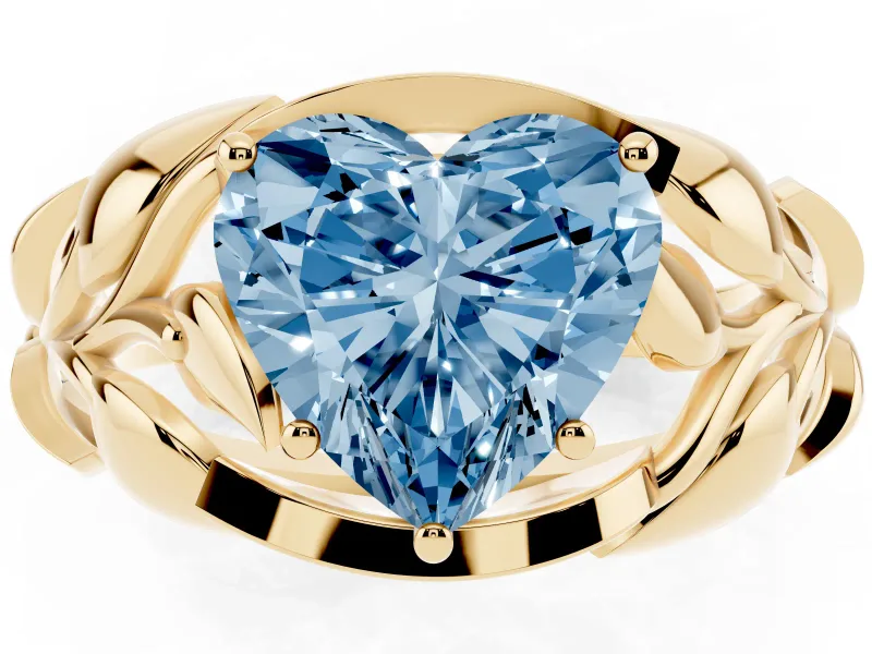 Heart-Shaped Leaf Bypass Engagement Ring Setting for a Fancy Blue Lab-Grown Diamond | Yellow Gold
