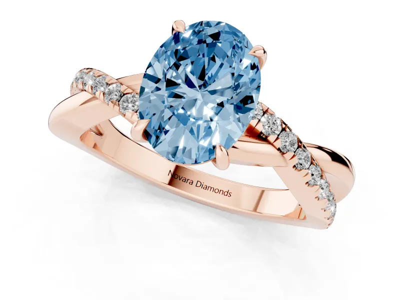 Oval Crossover Engagement Ring Setting for a Fancy Blue Lab-Grown Diamond | Rose Gold