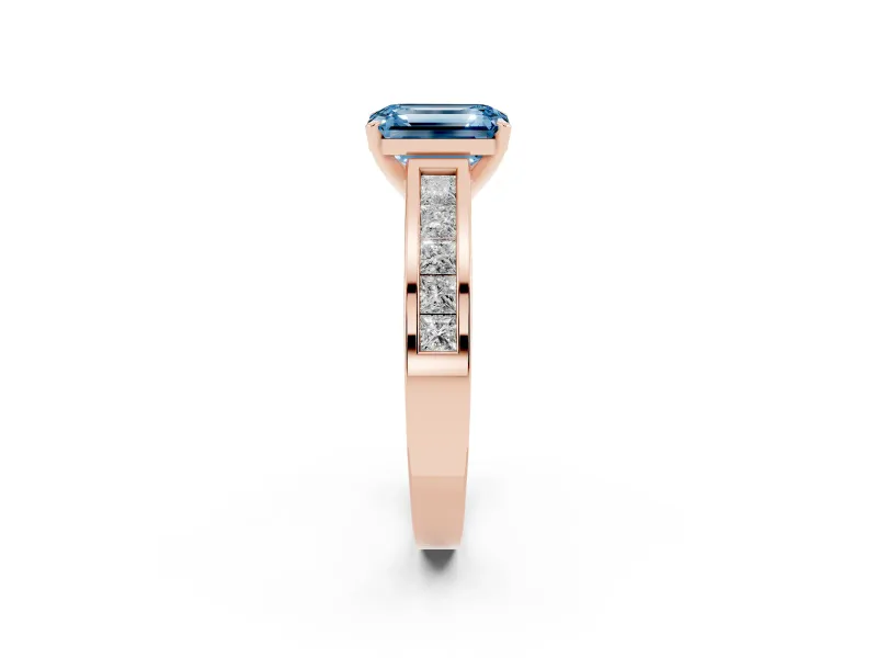 Emerald Cut Channel Engagement Ring Setting for a Fancy Blue Lab-Grown Diamond | Rose Gold