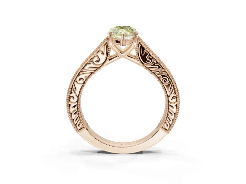 Marquise Vintage Engraved Pavé Engagement Ring Setting for a Fancy Yellow Lab-Grown Diamond | Milgrain Edges | Rose Gold