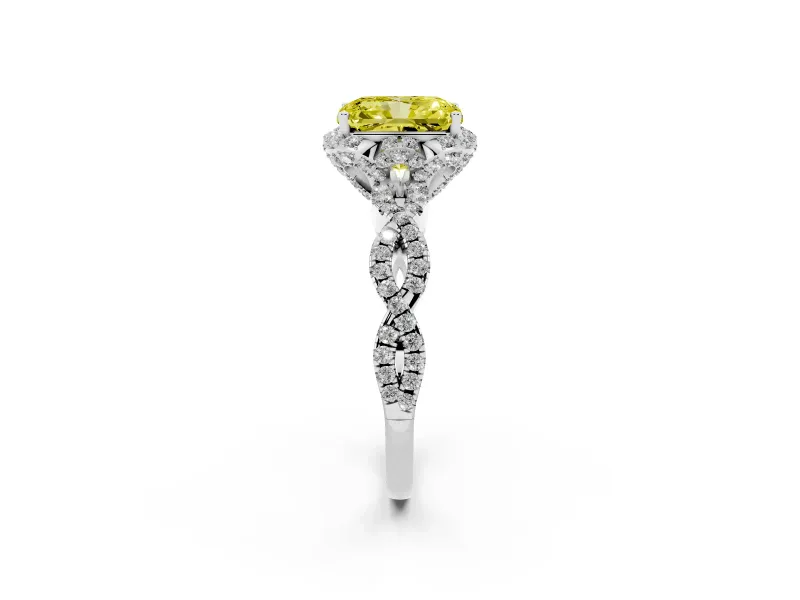 Radiant Cut Milgrain Halo Engagement Ring Setting for a Fancy Yellow Lab-Grown Diamond | Graduated Shoulders | Platinum