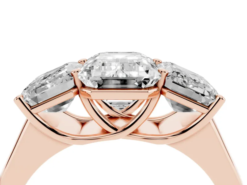 Emerald Cut Three Stone Engagement Ring Setting | Basket Prong Heads | Rose Gold