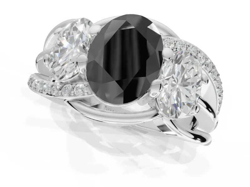 Oval Three Stone Engagement Ring Setting for a Black Center | Sterling Silver