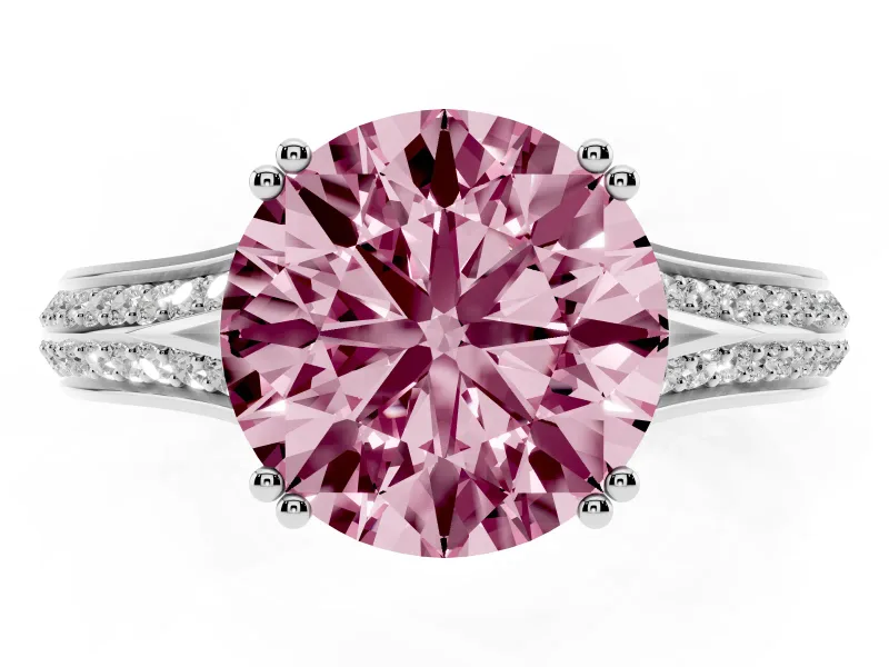 Round Split Shank Engagement Ring Setting for a Fancy Pink Lab-Grown Diamond | Pave Band | Platinum
