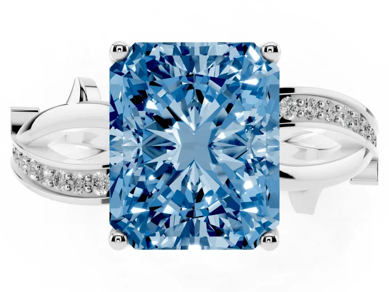 Radiant Cut Twisted Engagement Ring Setting for a Fancy Blue Lab-Grown Diamond | Sterling Silver - Design NV-24635