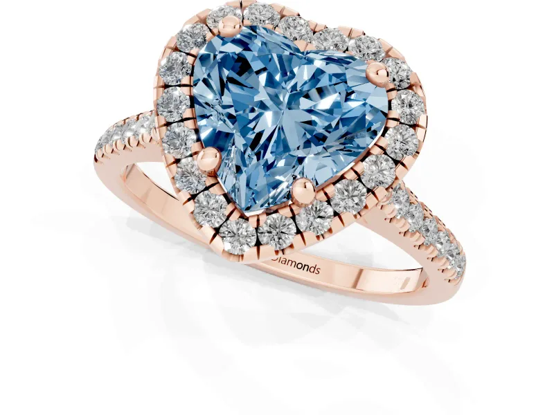 Heart-Shaped Halo Engagement Ring Setting for a Fancy Blue Lab-Grown Diamond | Tapered Band | Rose Gold