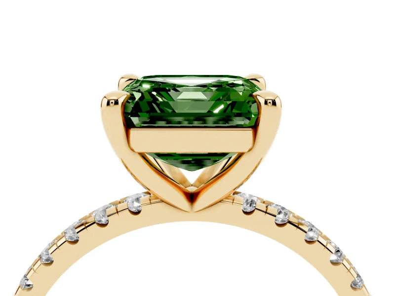 Asscher Cut Petite Pavé Solitaire Engagement Ring Setting for a Fancy Green Lab-Grown Diamond | Slim Band | Yellow Gold