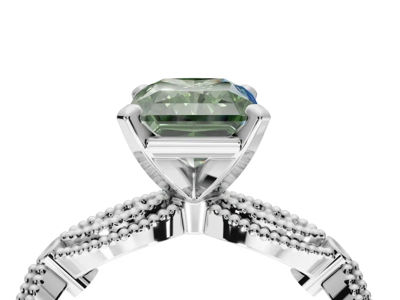 Radiant Cut Vintage Engagement Ring Setting for a Fancy Green Lab-Grown Diamond | Graduated Stations | Sterling Silver