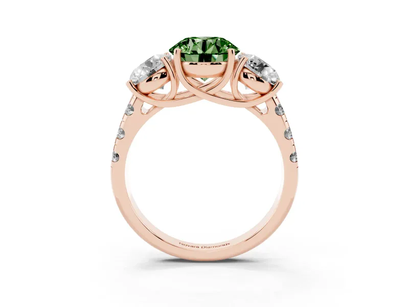 Round Three Stone Engagement Ring Setting for a Fancy Green Lab-Grown Diamond | Accented Shoulders | Rose Gold