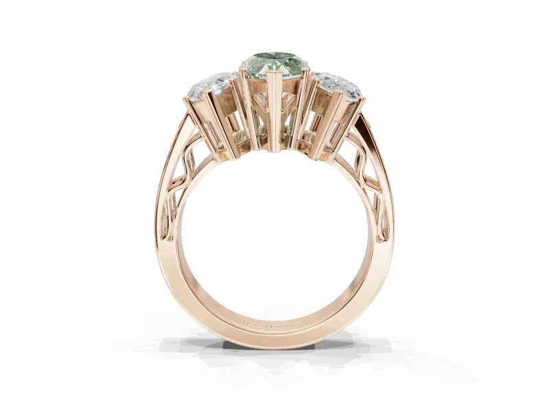 Marquise Three Stone Engagement Ring Setting for a Fancy Green Lab-Grown Diamond | Beaded Shoulders | Rose Gold
