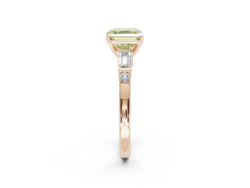 Asscher Cut Tapered Baguette Engagement Ring Setting for a Fancy Yellow Lab-Grown Diamond | Bar Set Sides | Rose Gold