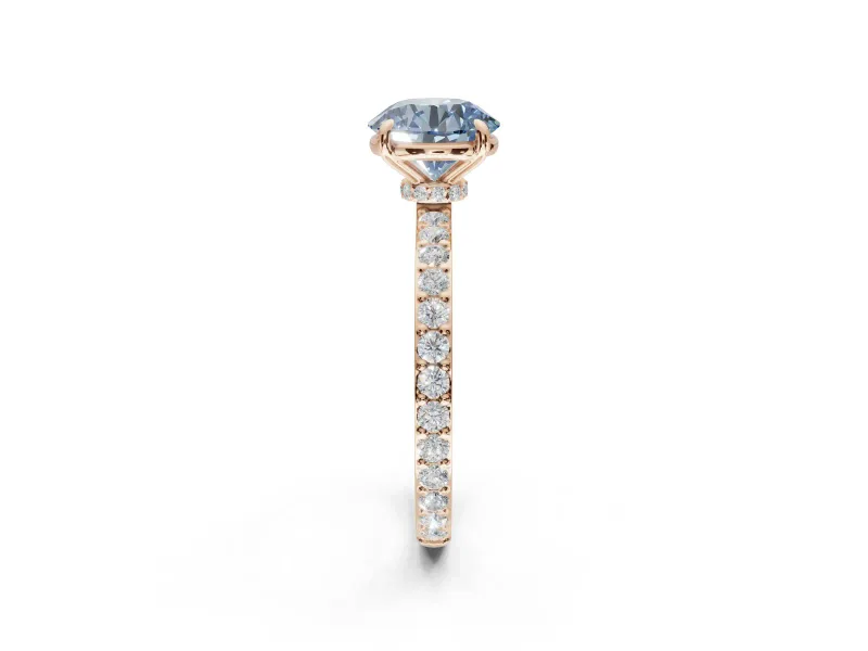 Round Pavé Engagement Ring Setting for a Fancy Blue Lab-Grown Diamond | Rose Gold - Design NV-24928