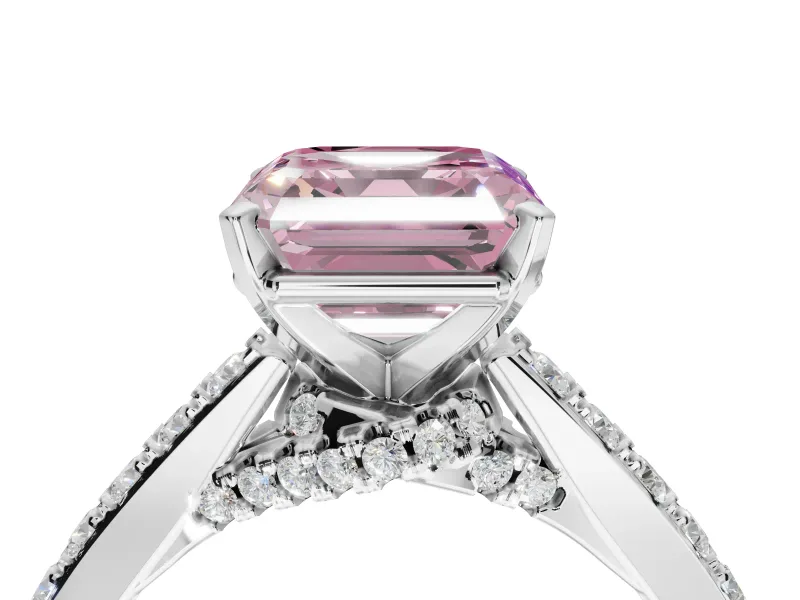 Asscher Cut Pavé Engagement Ring Setting for a Fancy Pink Lab-Grown Diamond | Crossover Gallery | Sterling Silver