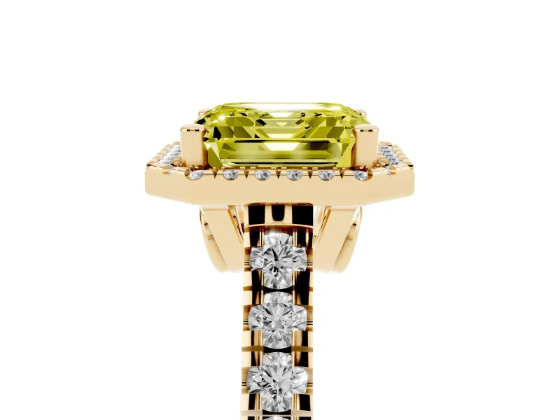 Asscher Cut Accented Halo Engagement Ring Setting for a Fancy Yellow Lab-Grown Diamond | Yellow Gold