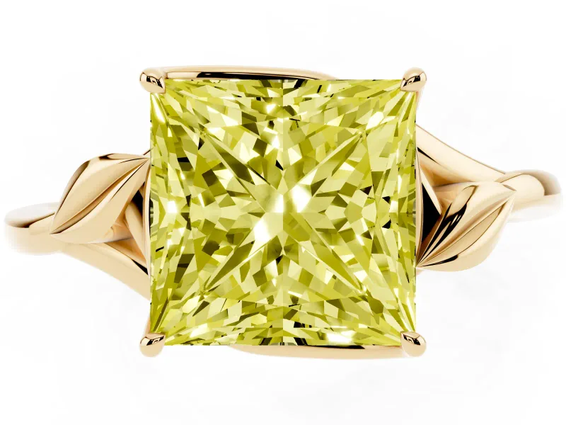 Princess Cut Leaf Bypass Solitaire Engagement Ring Setting for a Fancy Yellow Lab-Grown Diamond | Yellow Gold