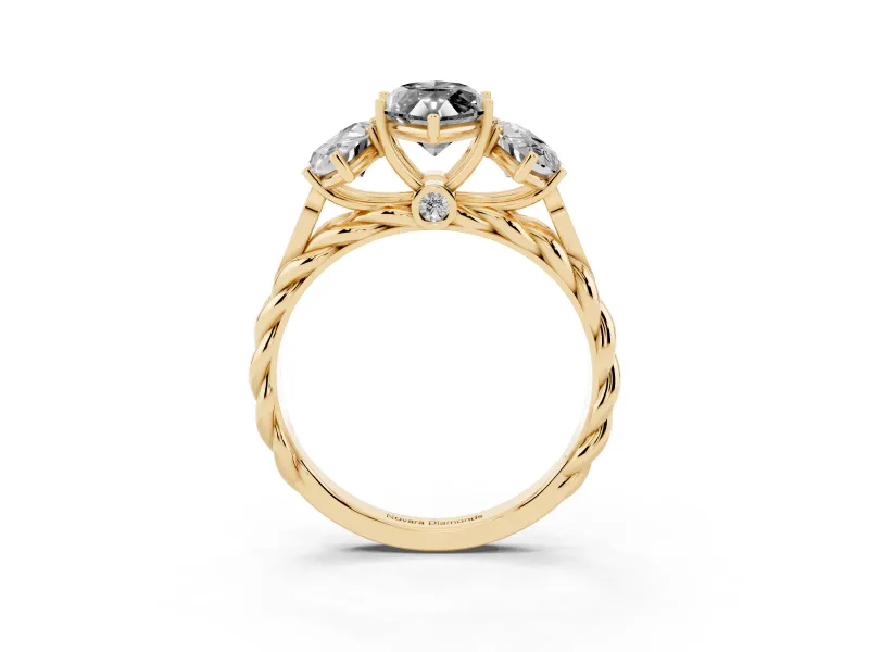 Marquise Three Stone Engagement Ring Setting for a Black Center | Braided Band | Yellow Gold