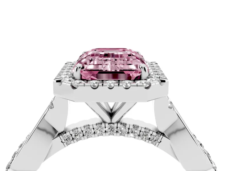 Emerald Cut Twist Halo Engagement Ring Setting for a Fancy Pink Lab-Grown Diamond | Platinum
