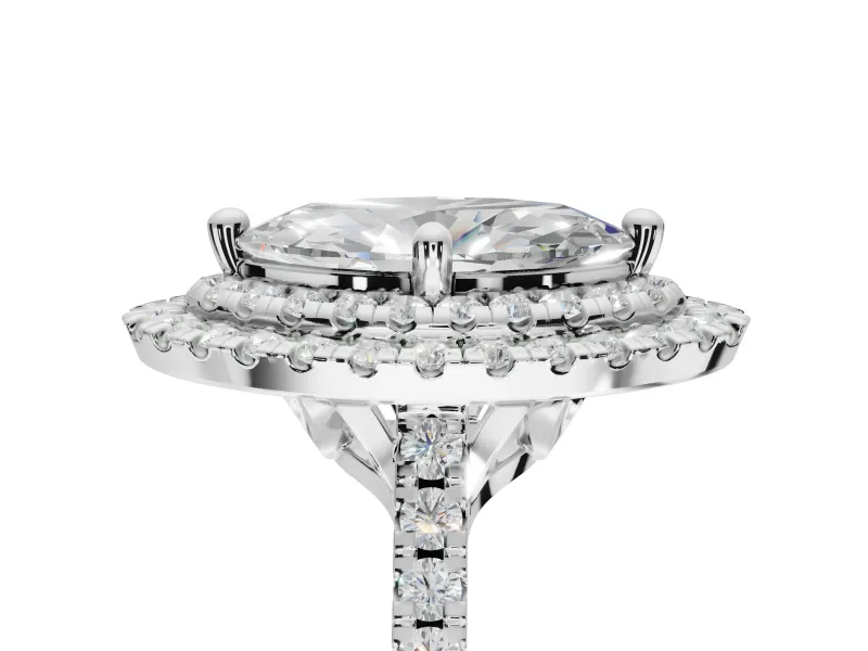 Marquise Double Halo Engagement Ring Setting | Pave Shoulders | White Gold