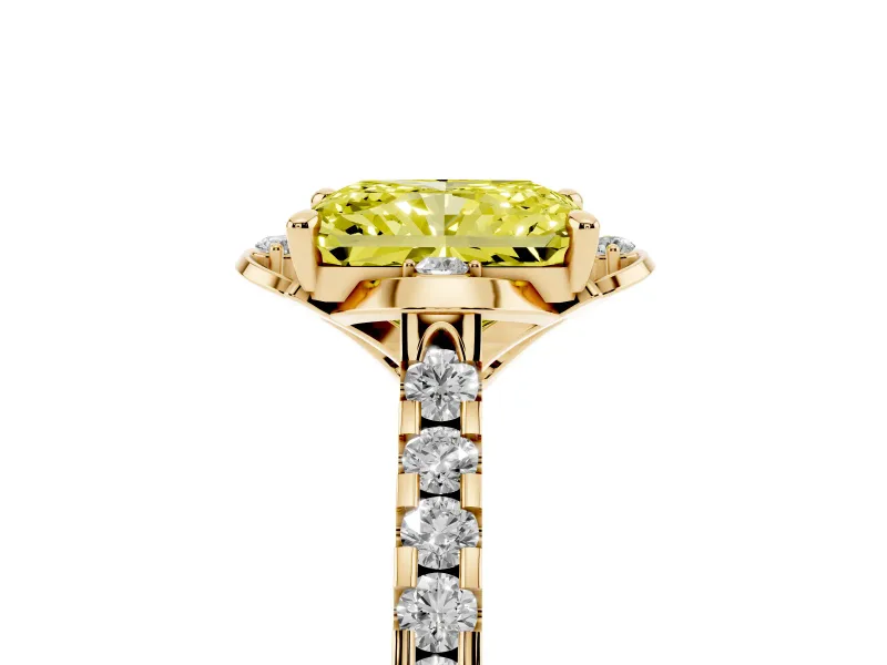 Radiant Cut Floral Petal Engagement Ring Setting for a Fancy Yellow Lab-Grown Diamond | Petal Accents | Yellow Gold