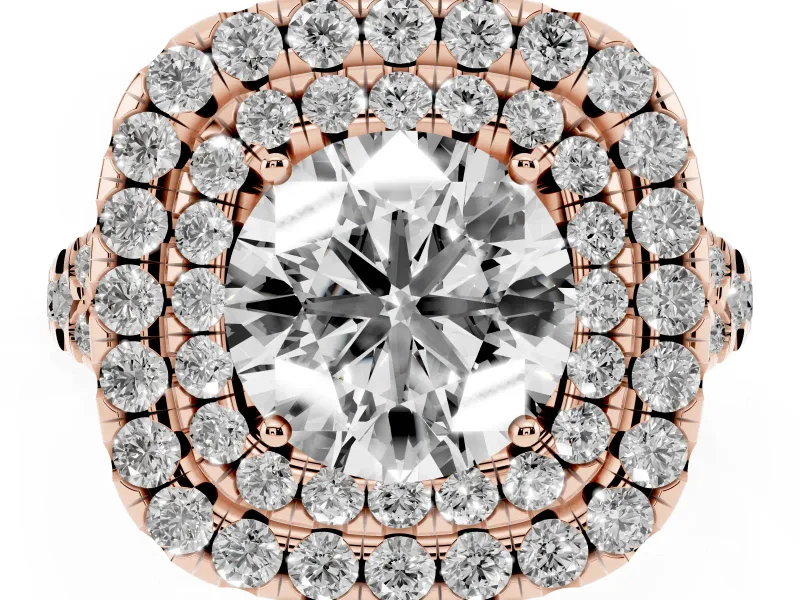 Round Halo Split Shank Engagement Ring Setting | Rose Gold