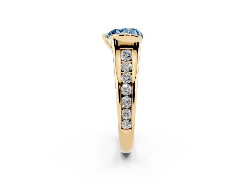 Heart-Shaped Half Bezel Engagement Ring Setting for a Fancy Blue Lab-Grown Diamond | Yellow Gold